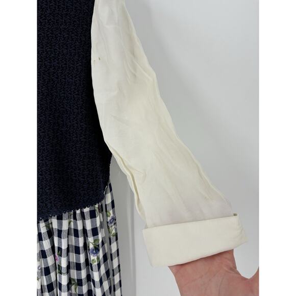 Allison Che Vintage Dress Womens 16 Blue White Check Print Maxi Vest Ruffles - Picture 3 of 16